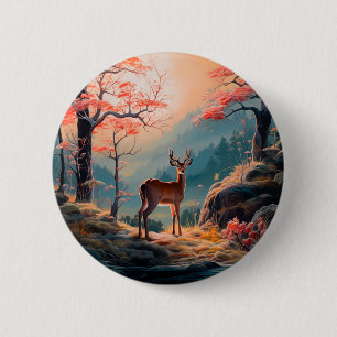 Enchanting Autumn Deer Forest Scene Design 2 Inch Round Button