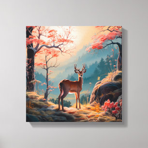 Enchanting Autumn Deer Forest Scene Design Canvas Print