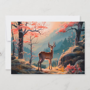 Enchanting Autumn Deer Forest Scene Design Card