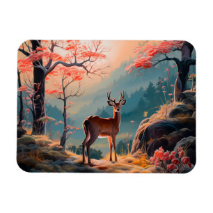 Enchanting Autumn Deer Forest Scene Design Magnet