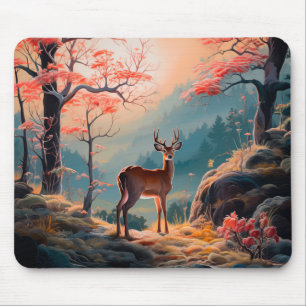 Enchanting Autumn Deer Forest Scene Design Mouse Pad
