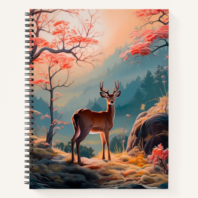Enchanting Autumn Deer Forest Scene Design Notebook (Front)