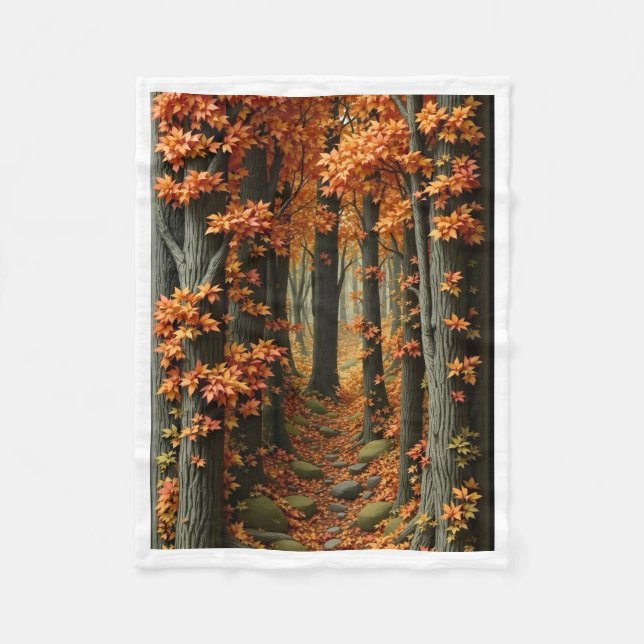 Enchanting Autumn Forest Pathway Fleece Blanket (Front)