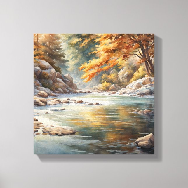 Enchanting Autumn River Landscape Painting Canvas Print (Front)