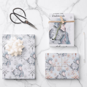 Enchanting Bear & girl personalized festive Wrapping Paper Sheet