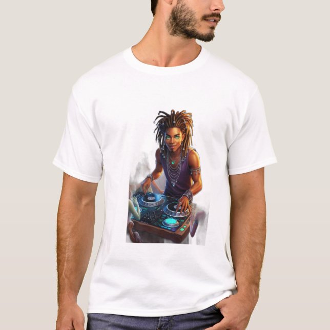 Enchanting Beats DJ in a Fantasy Tavern T-Shirt (Front)