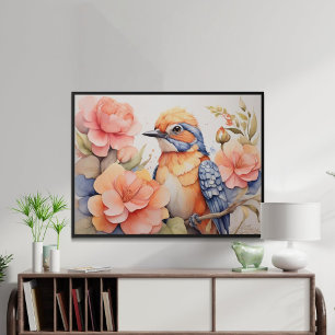 Enchanting Bird Floral Bird Lover Gift   Poster