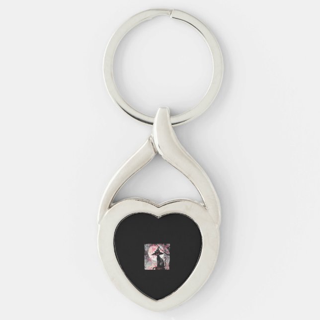 Enchanting Black Cat and Witch Hat Halloween Art  Keychain (Front)