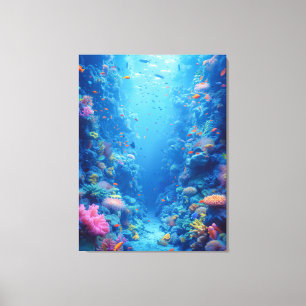 Enchanting Blue Depths and Coral Hues Canvas Print