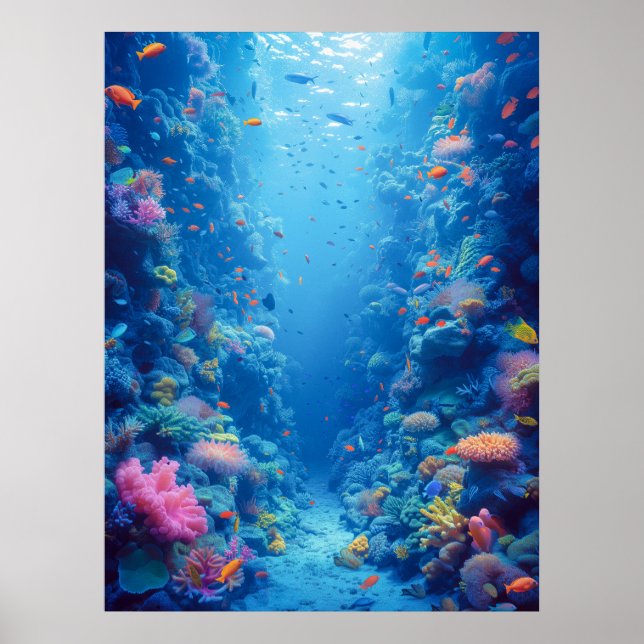 Enchanting Blue Depths and Coral Hues Poster (Front)