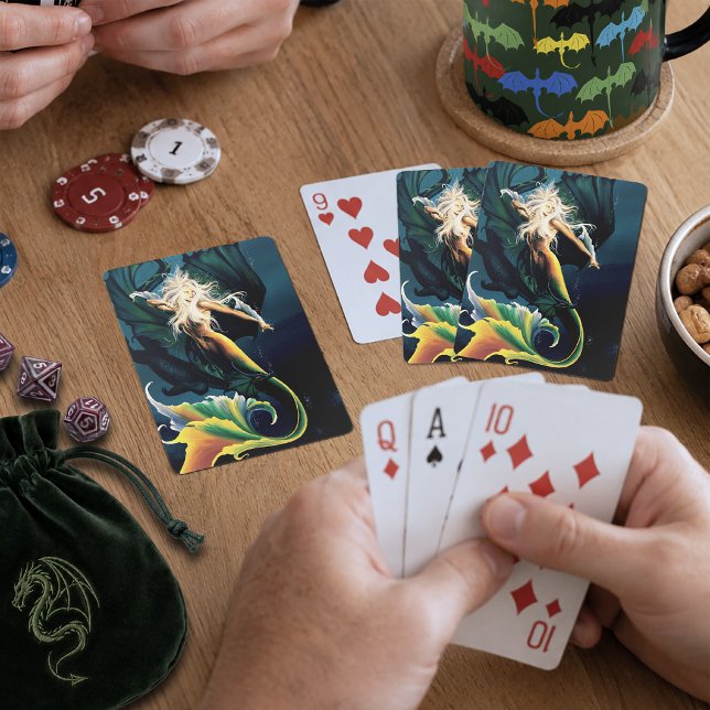 Enchanting Blue Fantasy Mermaid Dragon Playing Cards (Creator Uploaded)