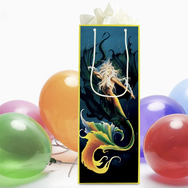 Enchanting  Blue Fantasy Mermaid Dragon Wine Gift Bag (Creator Uploaded)