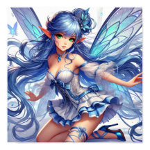 Enchanting Blue-Haired Fairy with Emerald Eyes