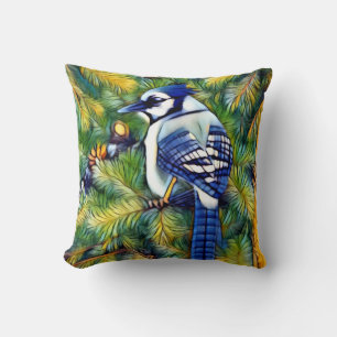 Enchanting Blue Jay Print Throw Pillow