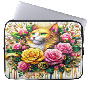 Enchanting Bouquet of Golden Roses And Heart  Laptop Sleeve