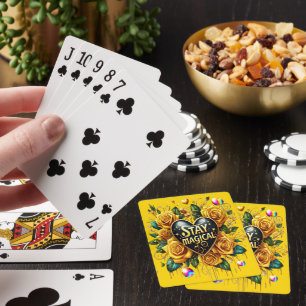 Enchanting Bouquet of Golden Roses And Heart Playing Cards