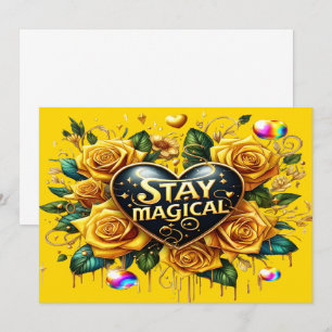 Enchanting Bouquet of Golden Roses And Heart Thank You Card