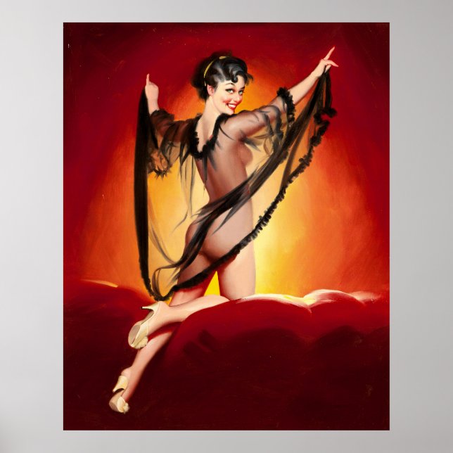 Enchanting Brunette in Firelight Pin Up Poster (Front)