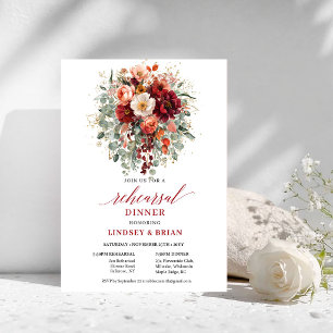 Enchanting Burgundy Floral Rehearsal Dinner Invite