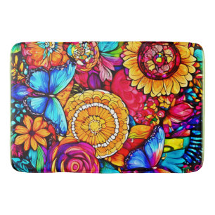 Enchanting Butterfly Floral Tapestry Bath Mat