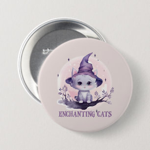 Enchanting Cat – Cute Pastel Purple Witch Cat 3 Inch Round Button