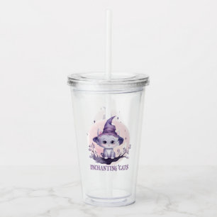 Enchanting Cat – Cute Pastel Purple Witch Cat Acrylic Tumbler