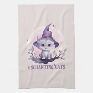 Enchanting Cat – Cute Pastel Purple Witch Cat Kitchen Towel