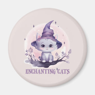 Enchanting Cat – Cute Pastel Purple Witch Cat Magnet