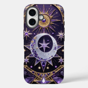 Enchanting Celestial Violet and Gold Design  Case- iPhone 16 Case