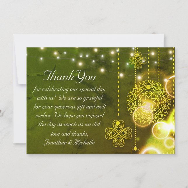 Enchanting Celtic Clovers and Lights Flat Wedding Thank You Card (Front)
