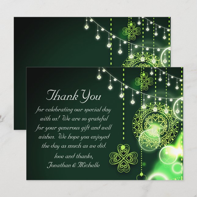 Enchanting Celtic Clovers and Lights Flat Wedding Thank You Card (Front/Back)