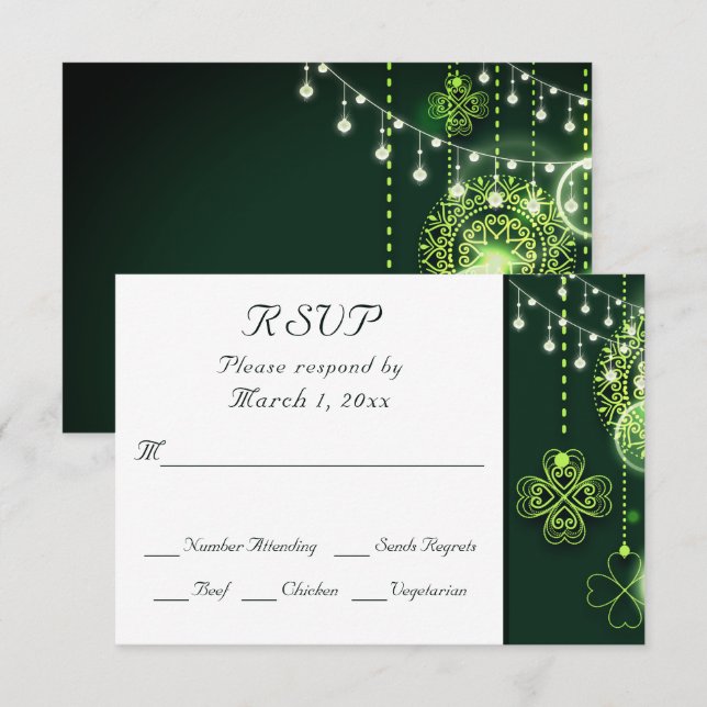 Enchanting Celtic Clovers and Lights Wedding RSVP Card (Front/Back)