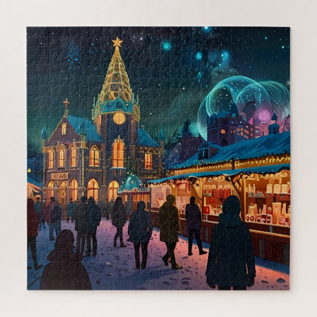 Enchanting Christmas Market Town Winter Wonderland Jigsaw Puzzle (Vertical)
