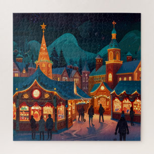 Enchanting Christmas Market Town Winter Wonderland Jigsaw Puzzle