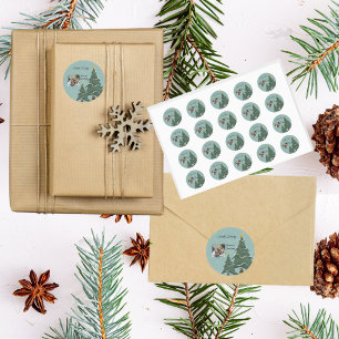 Enchanting  Christmas Tree Soft SnowflaksPhoto Classic Round Sticker