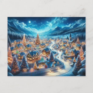 Enchanting Christmas Village at Night Postcard