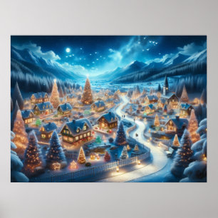 Enchanting Christmas Village at Night Poster