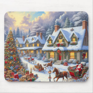 Enchanting Christmas Village Scene Mouse Pad