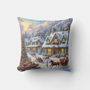 Enchanting Christmas Village Scene Throw Pillow