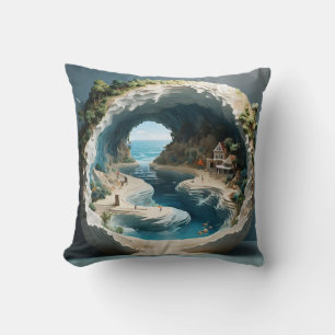 Enchanting Coastal Cove: A Captivating 3D Throw Pillow