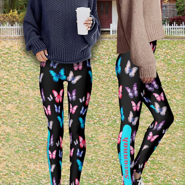 Enchanting Colourful Butterflies Personalize Name Leggings (Creator Uploaded)
