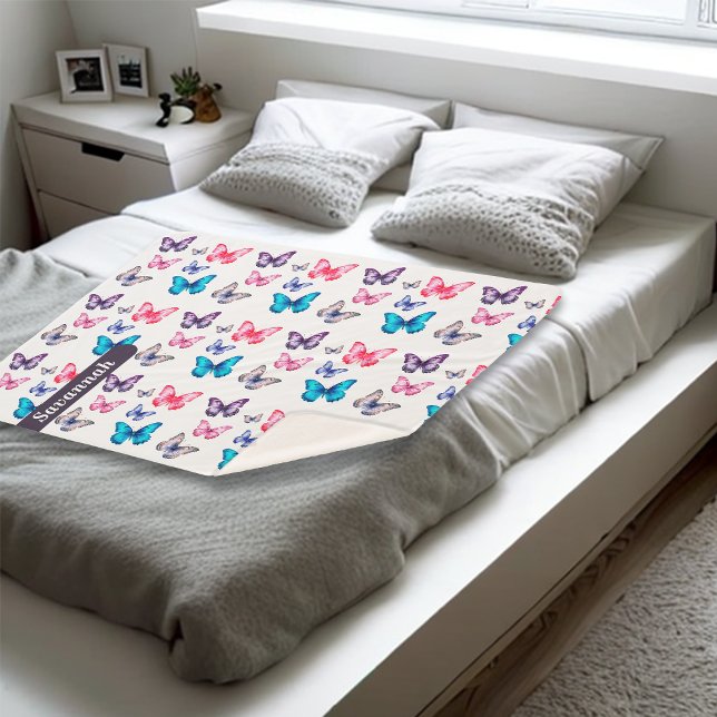 Enchanting Colourful Butterflies Personalize Name  Sherpa Blanket (Creator Uploaded)