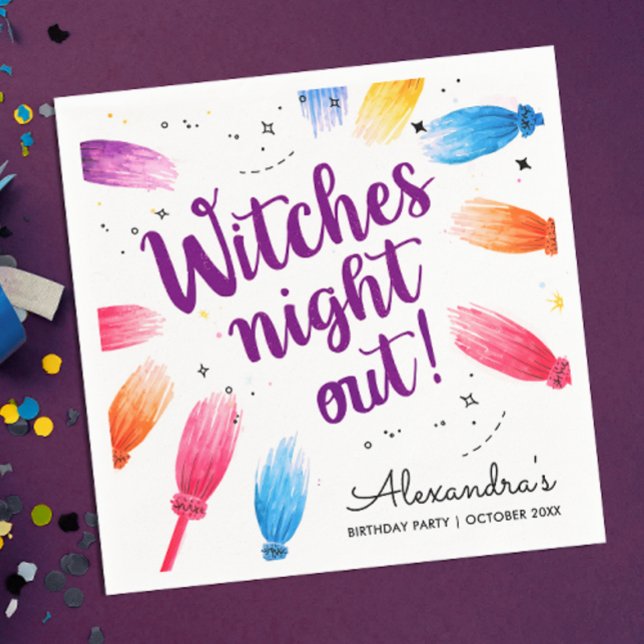 Enchanting Colourful Witch Broomstick Watercolor  Napkin (Creator Uploaded)