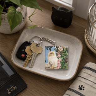 Enchanting Cream Rose Persian Cat Forest Dryad Keychain