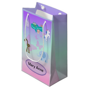 Enchanting Critter Parade Baby Shower Pink Purple  Small Gift Bag