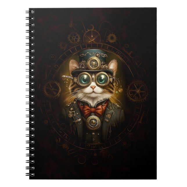 Enchanting Cute Steampunk Cat G6 Decoupage  Notebook (Front)