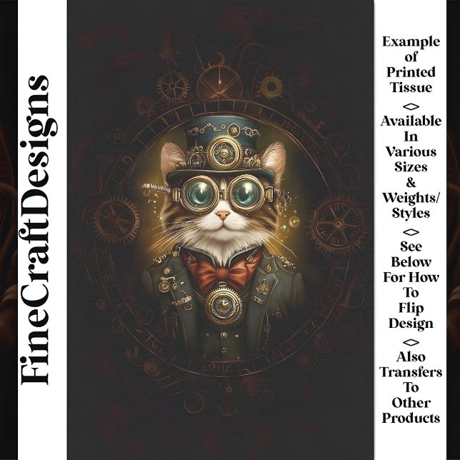 Enchanting Cute Steampunk Cat G6 Decoupage  Tissue Paper (Creator Uploaded)