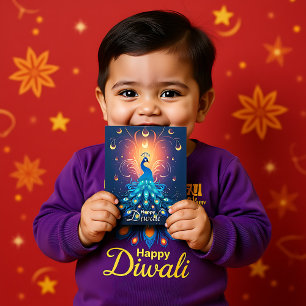 Enchanting Diwali Delight with blue Peacock🦚 Holiday Postcard