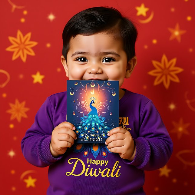 Enchanting Diwali Delight with blue Peacock🦚 Holiday Postcard (Enchanting Diwali Delight with blue Peacock🦚 Holiday Postcard, custom text)