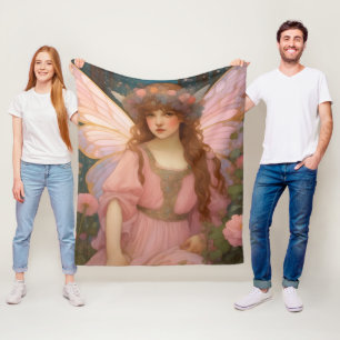Enchanting Dreams: A Whimsical Pink Fairy Portrait Fleece Blanket